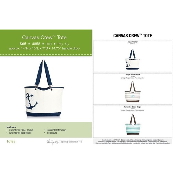 Thirty One 31 Canvas Crew Anchor Tote Bag - Picture 4 of 4